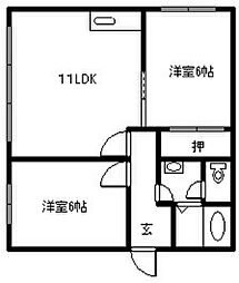 ドリームハイツ友光5号館 2LDKの間取図画像