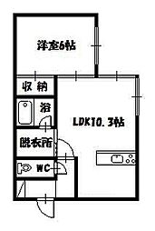 メモリアル東光 1LDKの間取図画像