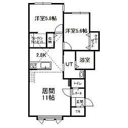 フルールII 2LDKの間取図画像