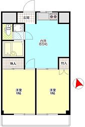 ソレイユ市川 2DKの間取図画像