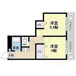 シロハイヌ名神町 10階2Kの間取り