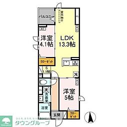 セレスティア六町II 2階2LDKの間取り