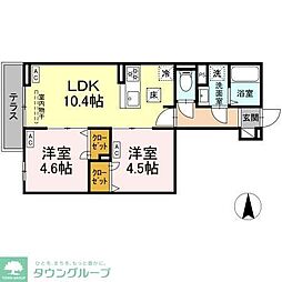 つくばエクスプレス 六町駅 徒歩12分の賃貸アパート 1階2LDKの間取り
