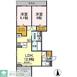つくばエクスプレス 六町駅 徒歩5分の賃貸アパート 1階2LDKの間取り
