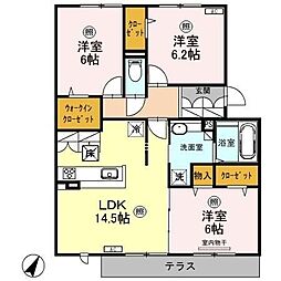 JR武蔵野線 越谷レイクタウン駅 徒歩10分の賃貸アパート 1階3LDKの間取り