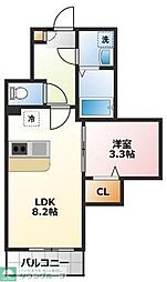 JR武蔵野線 吉川駅 徒歩9分の賃貸アパート 1階1LDKの間取り