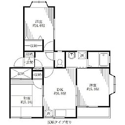 東武伊勢崎線 草加駅 徒歩22分の賃貸アパート 2階3DKの間取り