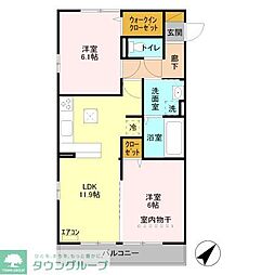 埼玉高速鉄道 川口元郷駅 徒歩15分の賃貸アパート 1階2LDKの間取り