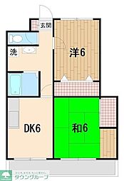 埼玉高速鉄道 川口元郷駅 徒歩15分の賃貸マンション 3階2DKの間取り
