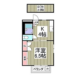 東武伊勢崎線 草加駅 徒歩17分の賃貸アパート 2階1Kの間取り