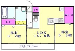 つくばエクスプレス 三郷中央駅 徒歩15分の賃貸アパート 1階2LDKの間取り