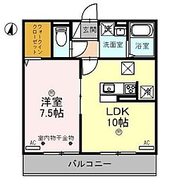 JR武蔵野線 越谷レイクタウン駅 徒歩12分の賃貸アパート 2階1LDKの間取り