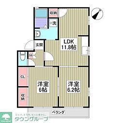 マロンハイツ2 2DKの間取図画像