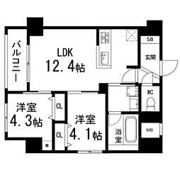 ルアーナ・エール・レジデンス仙台 4階2LDKの間取り