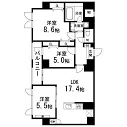 ルアーナ・エール・レジデンス仙台 6階2LDKの間取り
