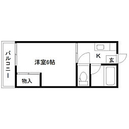 コーポ蜂 1Kの間取図画像