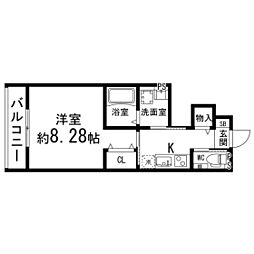 ペアレシア米ケ袋 1Kの間取図画像