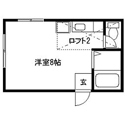コートリバーサイド ワンルームの間取図画像