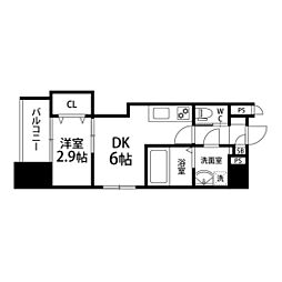 シェルグランデ原町 1DKの間取図画像