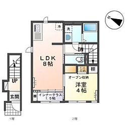 仙台市宮城野区原町3丁目アパート 1LDKの間取図画像