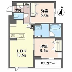 アンシャンテ長町南 2LDKの間取図画像