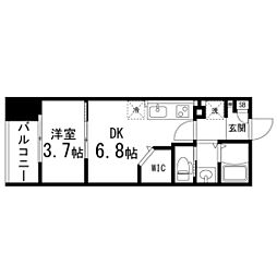 シェルグランデ鉄砲町東 1DKの間取図画像