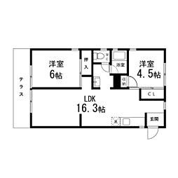 中山グリーンハイツ 2LDKの間取図画像