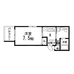 DKM西公園 1Kの間取図画像