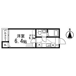 エトワール宮町 1Kの間取図画像