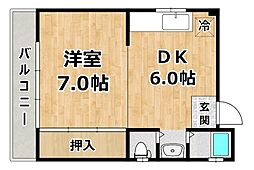 テルヤハイツ 1DKの間取図画像