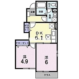 アヴェニールC 2DKの間取図画像