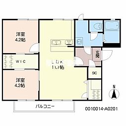 ウィズF A棟 2階2LDKの間取り