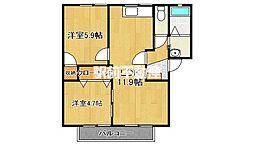 ウィズF B棟 2階2LDKの間取り