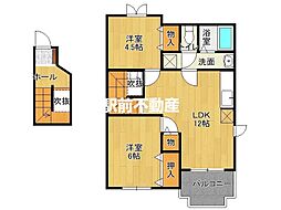 サンウエストヒルズD 2LDKの間取図画像