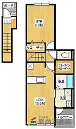 クリスタル・アクアll 2階1LDKの間取り