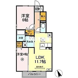 クレール吉野 2LDKの間取図画像