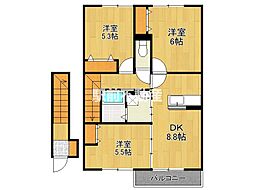 シャルムハウス大財 3DKの間取図画像