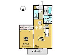 ジュシサンハウス巨勢 1LDKの間取図画像