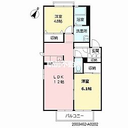 カーサパルコA 2LDKの間取図画像