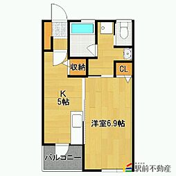 エスパース白山 1Kの間取図画像