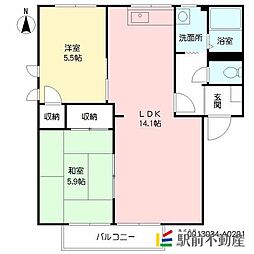 ル・フェール多布施A 2LDKの間取図画像