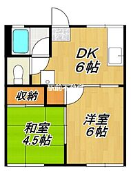 立野アパート 2DKの間取図画像