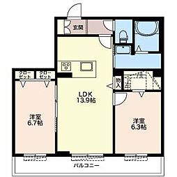 クラウン高林 2LDKの間取図画像