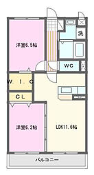 リーフ萩丘 2LDKの間取図画像