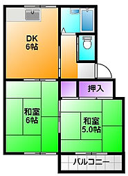 サンハイツ金原 2DKの間取図画像
