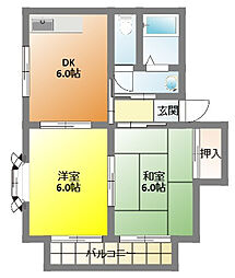 キャスティル久嶋 2DKの間取図画像