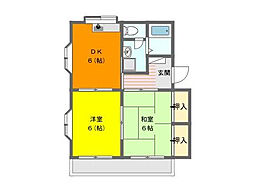 レ・アール小池A棟 2DKの間取図画像