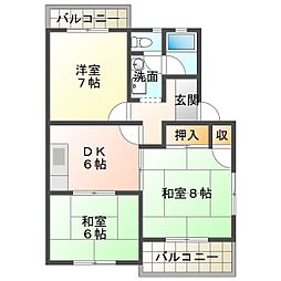 マンション昴B 3DKの間取図画像
