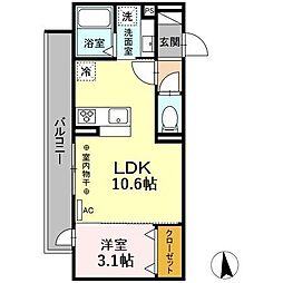 D-Hills元浜 1LDKの間取図画像