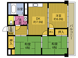 コーポ三浦 3DKの間取図画像